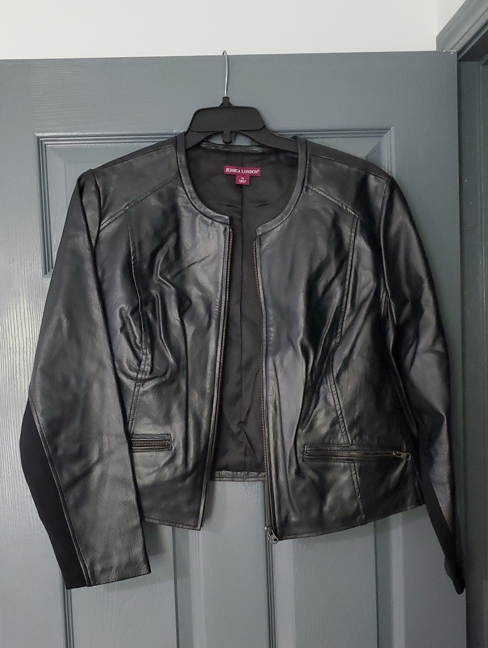 Jessica London Black Leather Zip-Front Jacket